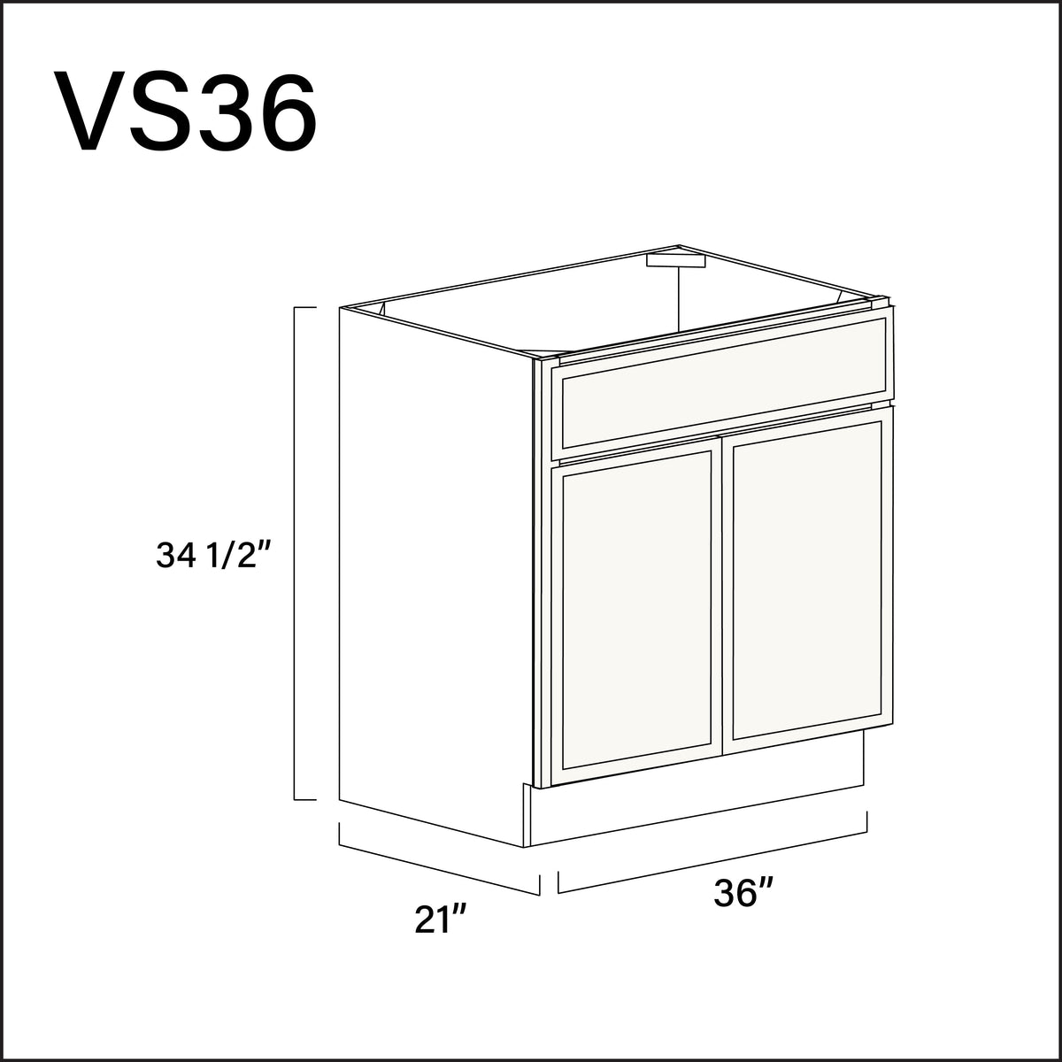 White Slim Shaker Vanity Sink Base Cabinet - 36" W x 34.5" H x 21" D