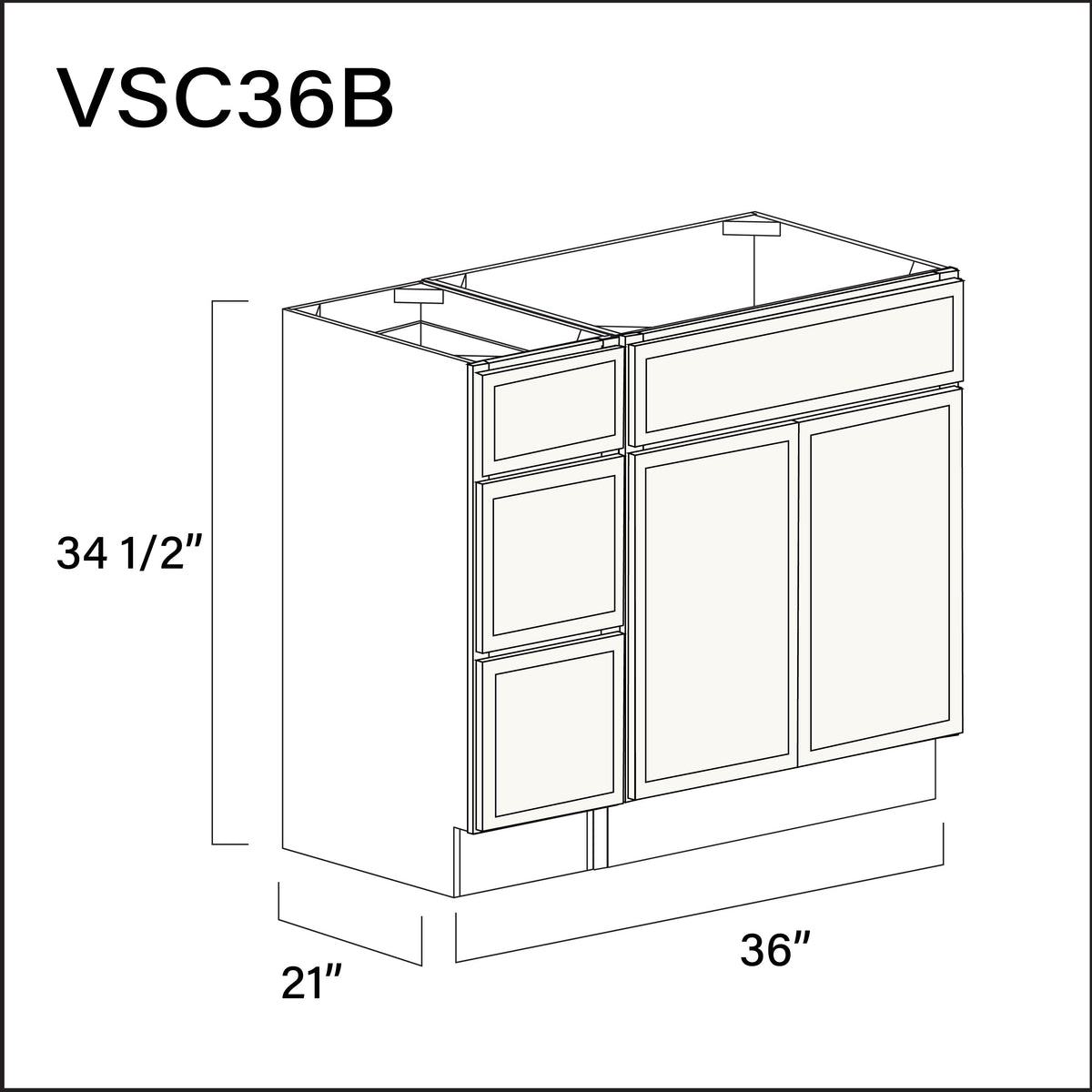 White Slim Shaker Vanity Sink Combo B Cabinets - 36" W x 34.5" H x 21" D