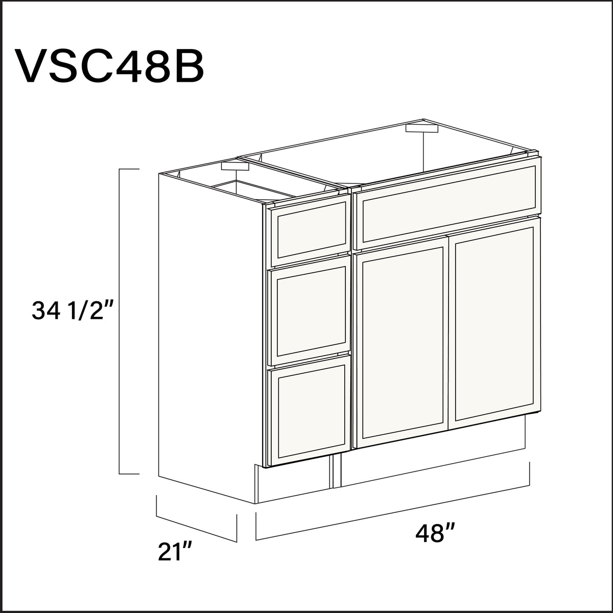 White Slim Shaker Vanity Sink Combo B Cabinets - 48" W x 34.5" H x 21" D