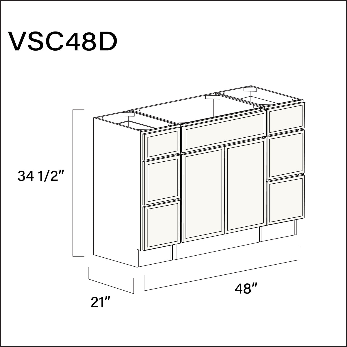 White Slim Shaker Vanity Sink Combo D Cabinets - 48" W x 34.5" H x 21" D