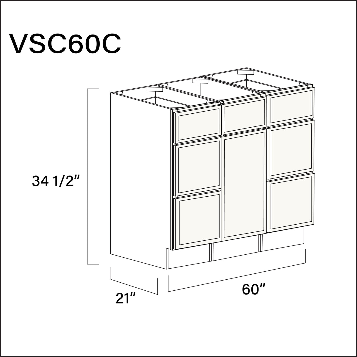 White Slim Shaker Vanity Sink Combo C Cabinets - 60" W x 34.5" H x 21" D