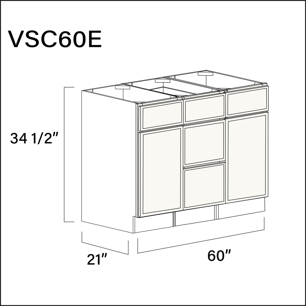 White Slim Shaker Vanity Sink Combo E Cabinets - 60" W x 34.5" H x 21" D