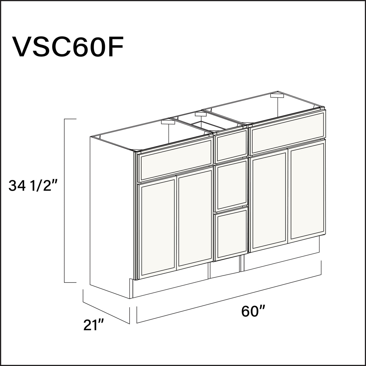 White Slim Shaker Vanity Sink Combo F Cabinets - 60" W x 34.5" H x 21" D