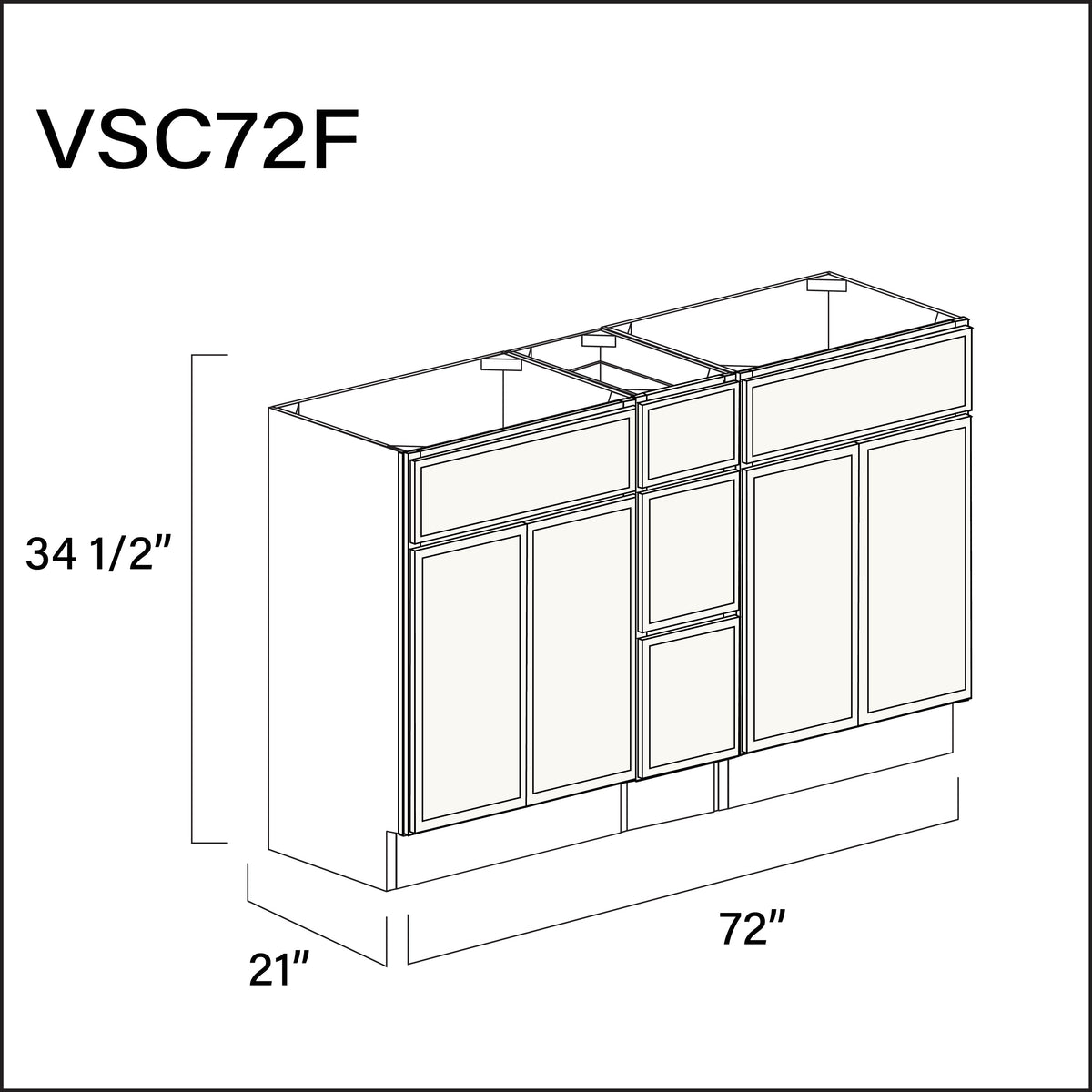 White Slim Shaker Vanity Sink Combo F Cabinets - 72" W x 34.5" H x 21" D