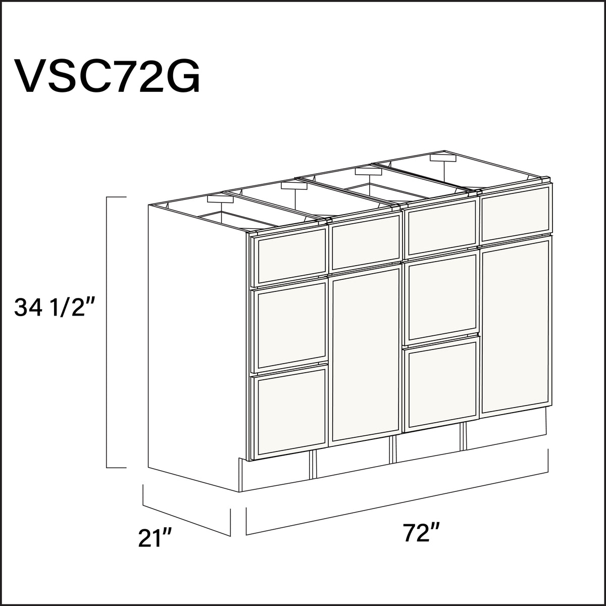White Slim Shaker Vanity Sink Combo G Cabinets - 72" W x 34.5" H x 21" D
