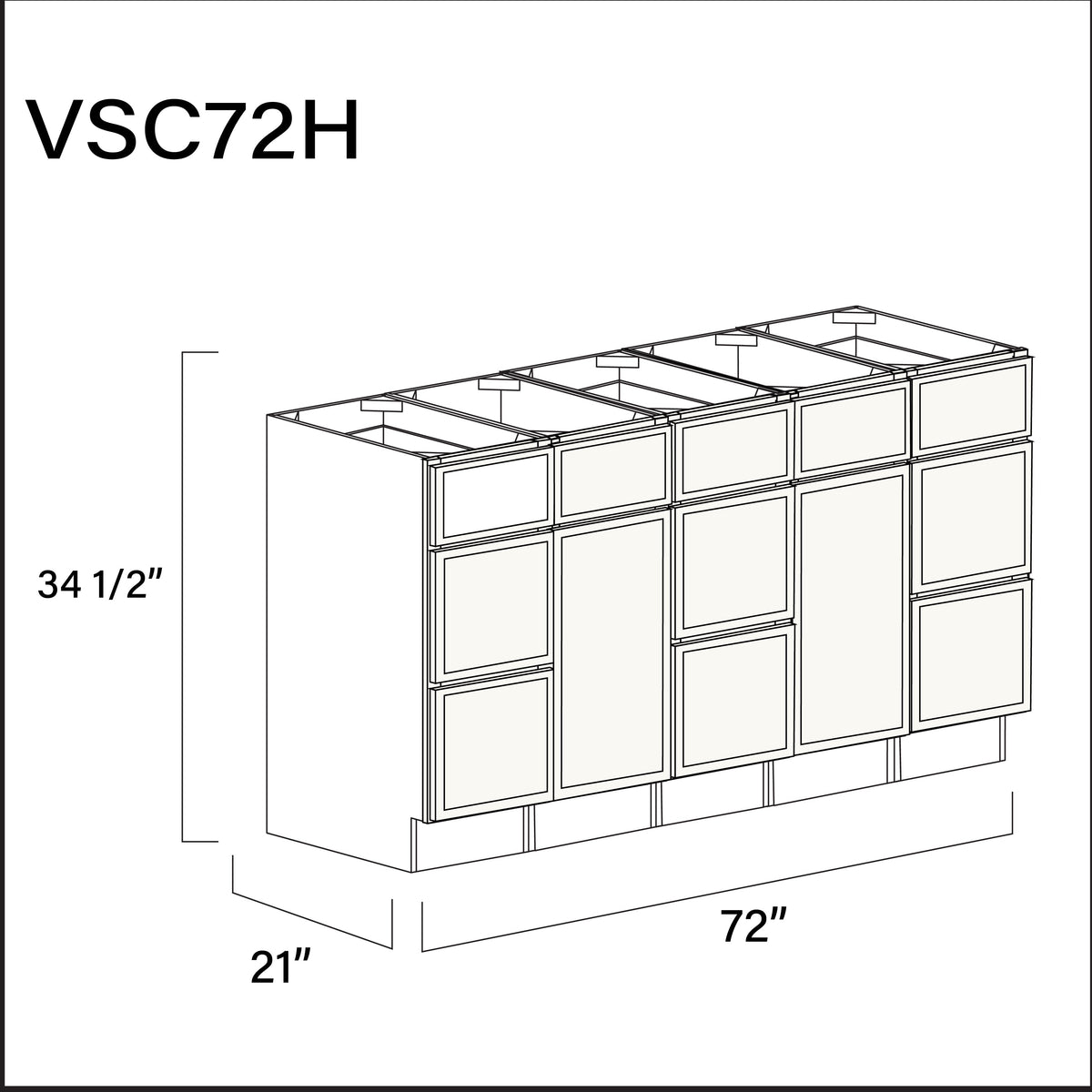 White Slim Shaker Vanity Sink Combo H Cabinets - 72" W x 34.5" H x 21" D