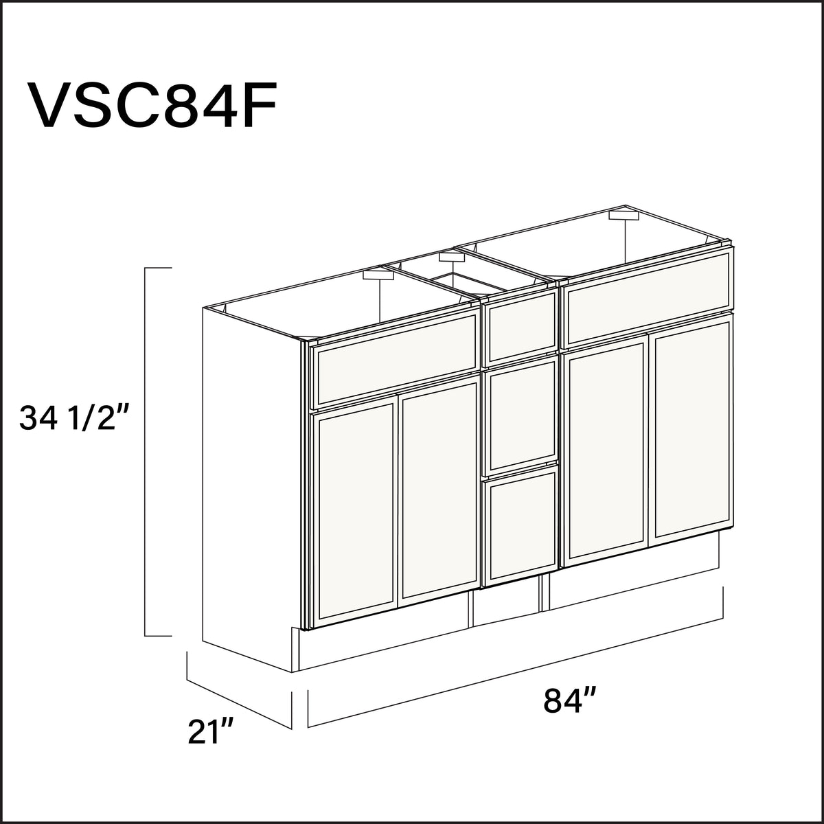 White Slim Shaker Vanity Sink Combo F Cabinets - 84" W x 34.5" H x 21" D