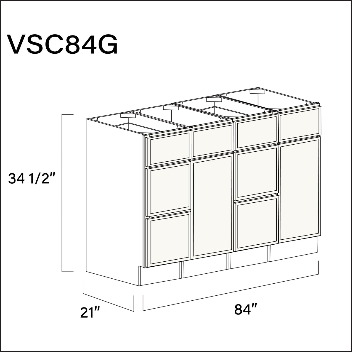 White Slim Shaker Vanity Sink Combo G Cabinets - 84" W x 34.5" H x 21" D