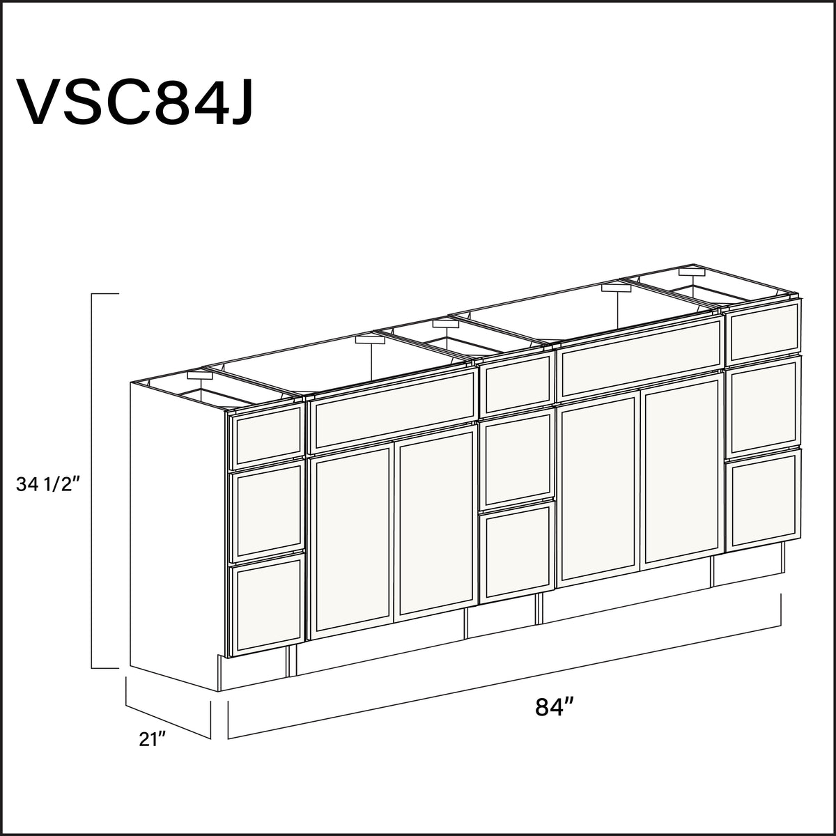 White Slim Shaker Vanity Sink Combo J Cabinets - 84" W x 34.5" H x 21" D