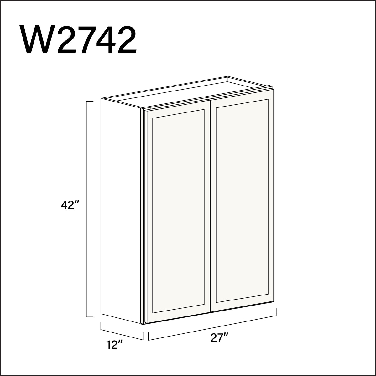 White Slim Shaker Double Door Wall Cabinet - 27" W x 42" H x 12" D