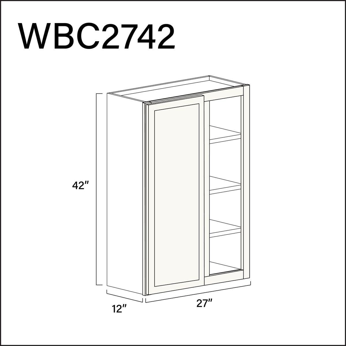White Slim Shaker Wall Blind Corner Cabinet - 27" W x 42" H x 12" D