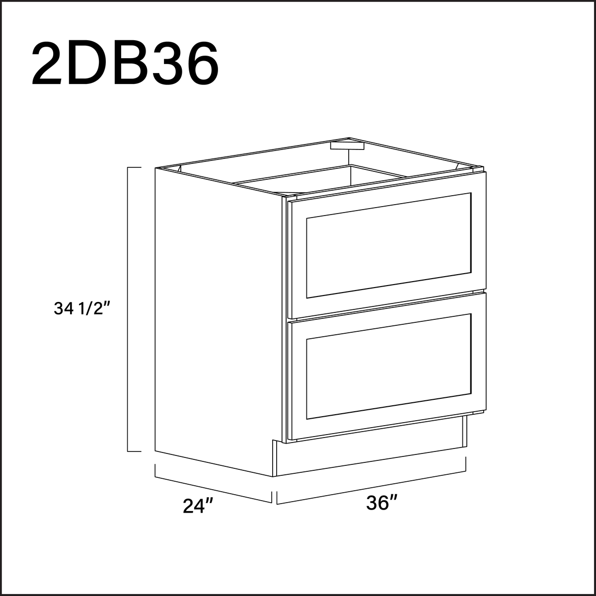 Revival White Antique 2 Drawer Kitchen Base Cabinet - 36" W x 34.5" H x 24" D