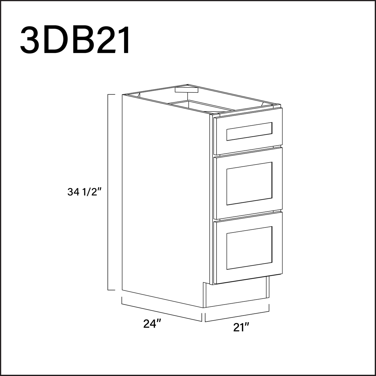Revival White Antique 3 Drawer Kitchen Base Cabinet - 21" W x 34.5" H x 24" D
