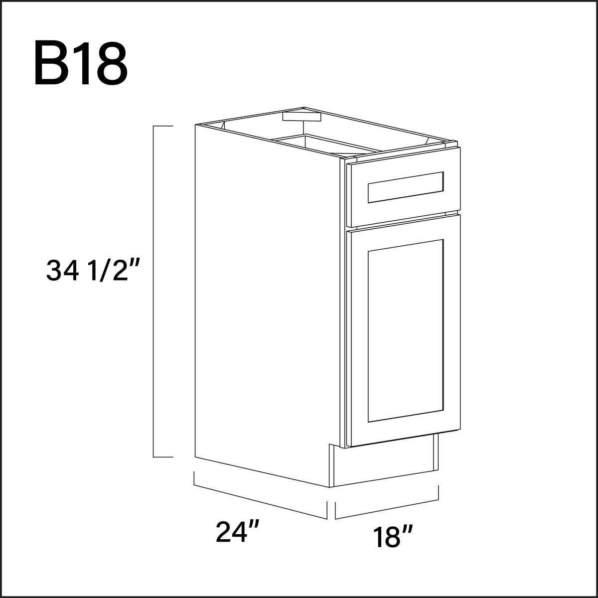 Revival White Antique 1 Drawer 1 Door Kitchen Base Cabinet - 18" W x 34.5" H x 24" D