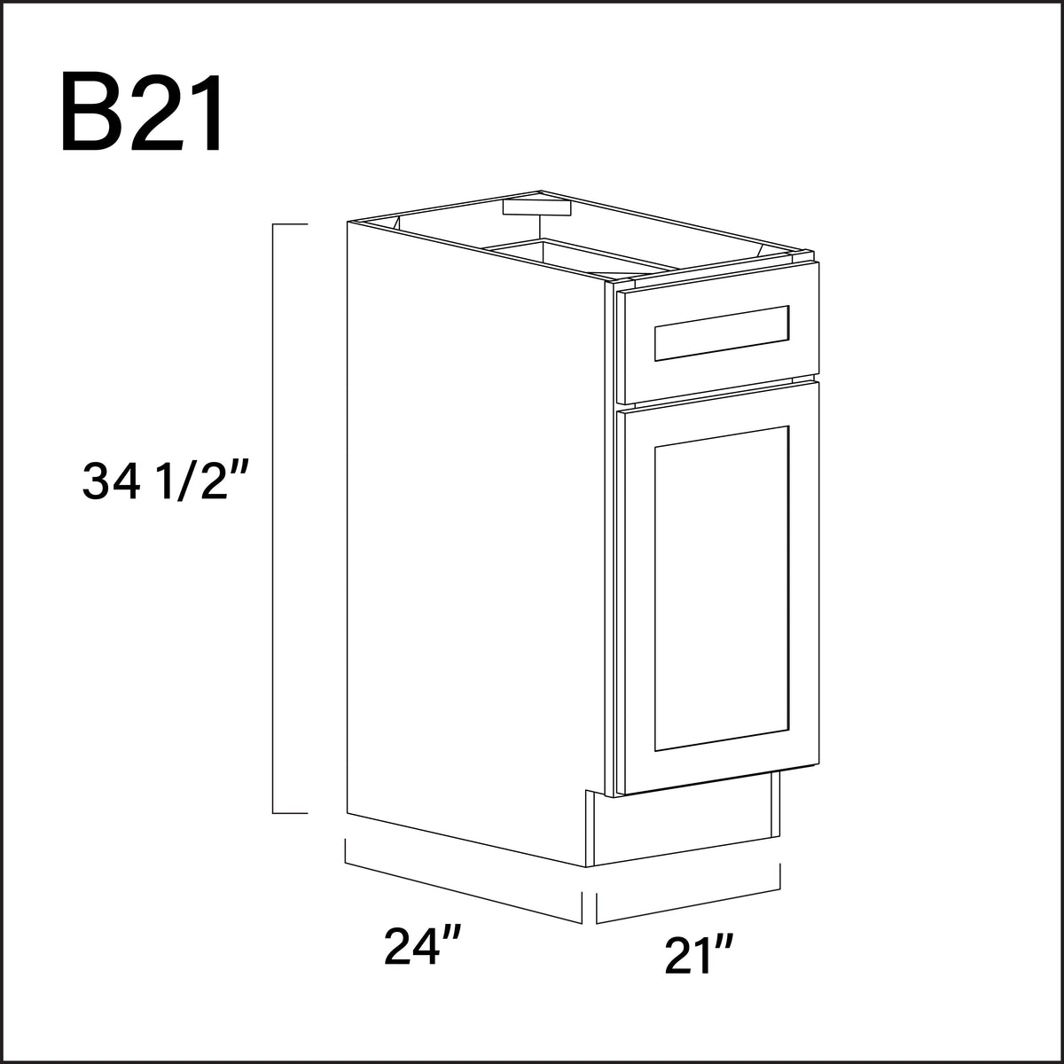 Revival White Antique 1 Drawer 1 Door Kitchen Base Cabinet - 21" W x 34.5" H x 24" D