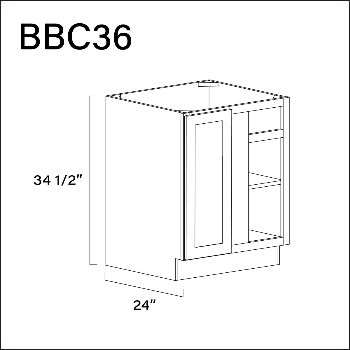 White Shaker Base Blind Corner Cabinet - 36" W x 34.5" H x 24" D