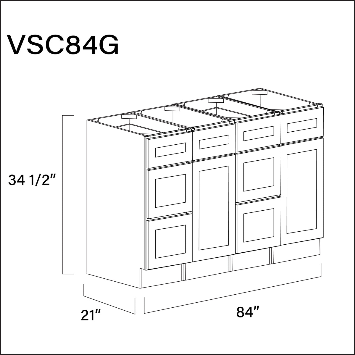 Revival White Antique Vanity Sink Combo G Cabinets - 84" W x 34.5" H x 21" D