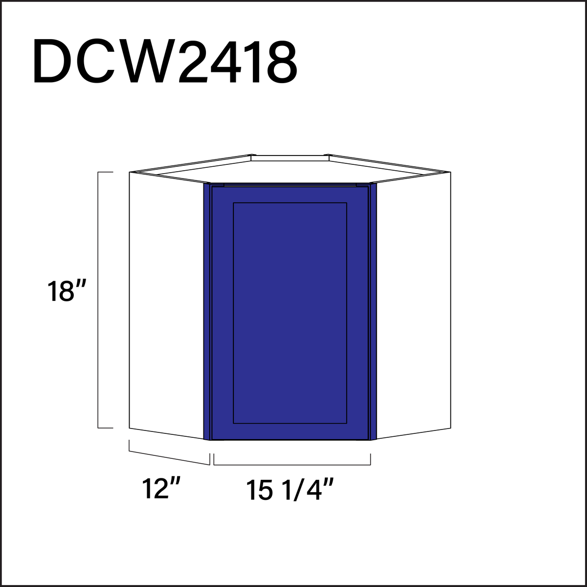 Royal Blue Shaker Diagonal Wall Corner Cabinet - 24" W x 18" H x 12" D