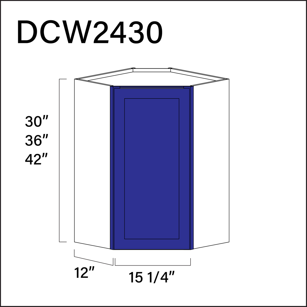 Royal Blue Shaker Diagonal Wall Corner Cabinet - 24" W x 30" H x 12" D