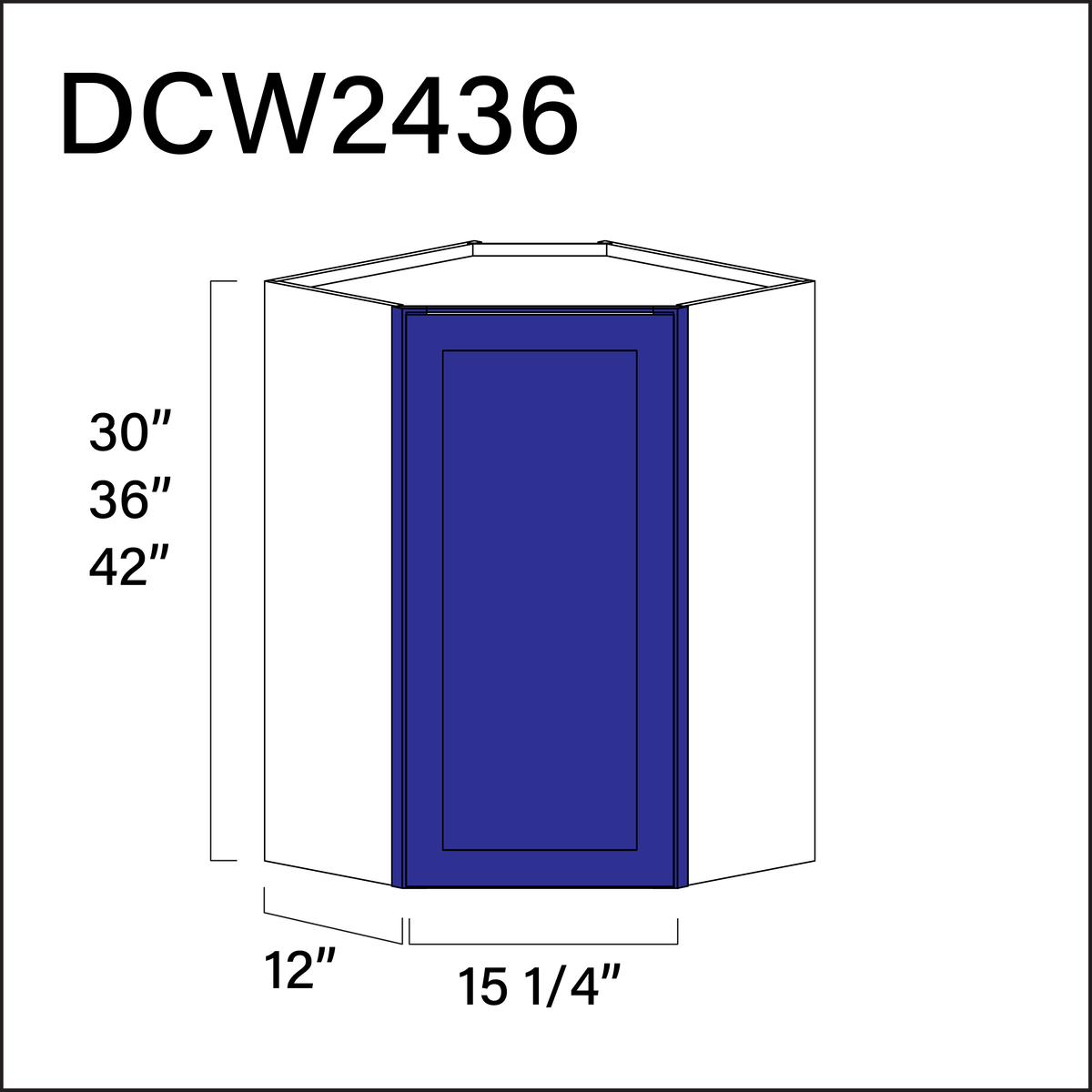 Royal Blue Shaker Diagonal Wall Corner Cabinet - 24" W x 36" H x 12" D
