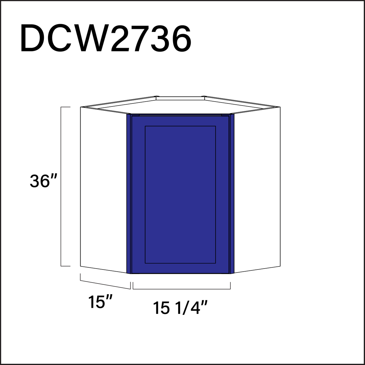 Royal Blue Shaker Diagonal Wall Corner Cabinet - 27" W x 36" H x 15" D