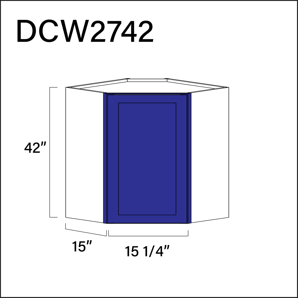 Royal Blue Shaker Diagonal Wall Corner Cabinet - 27" W x 42" H x 15" D