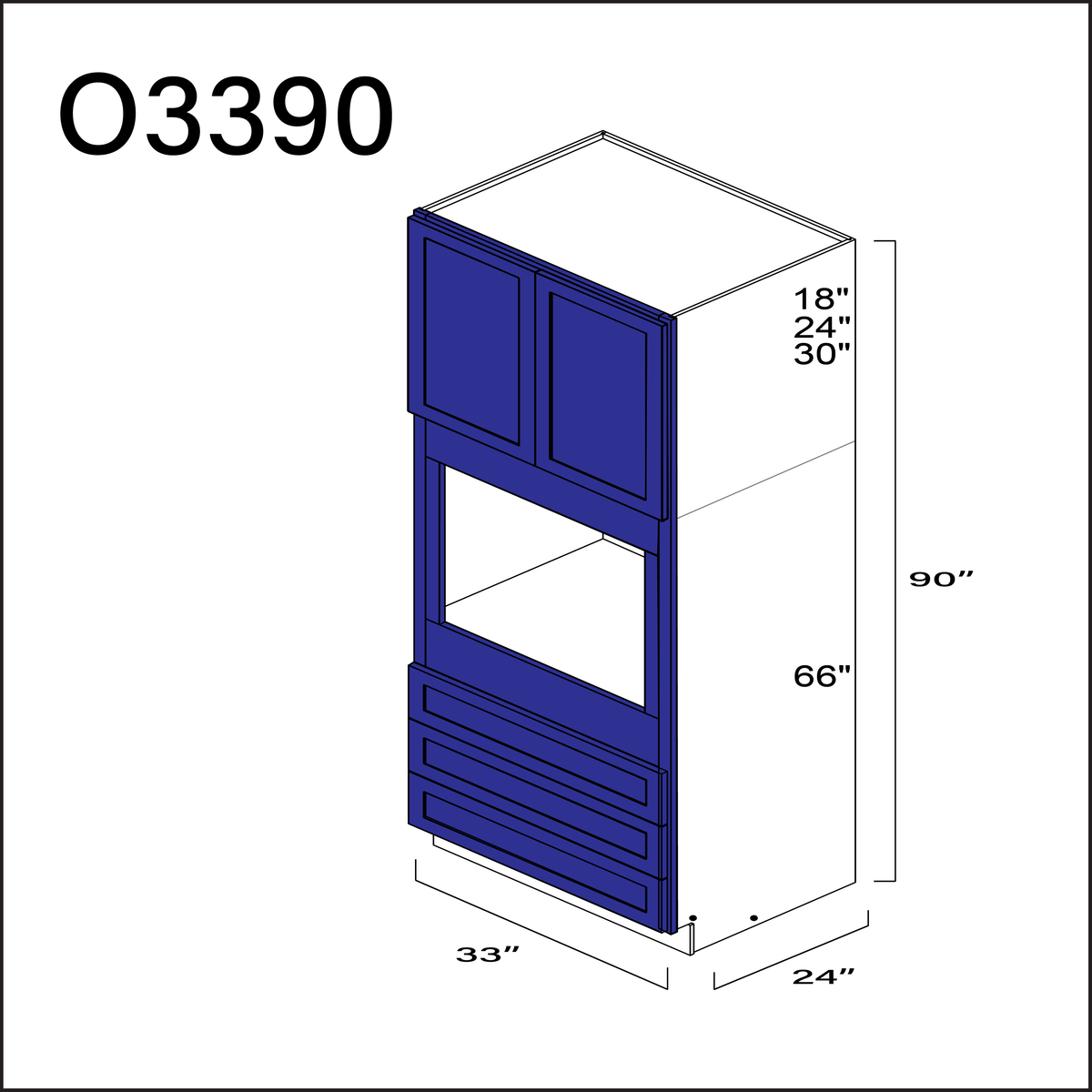 Royal Blue Shaker Single Oven Cabinet - 33" W x 90" H x 24" D