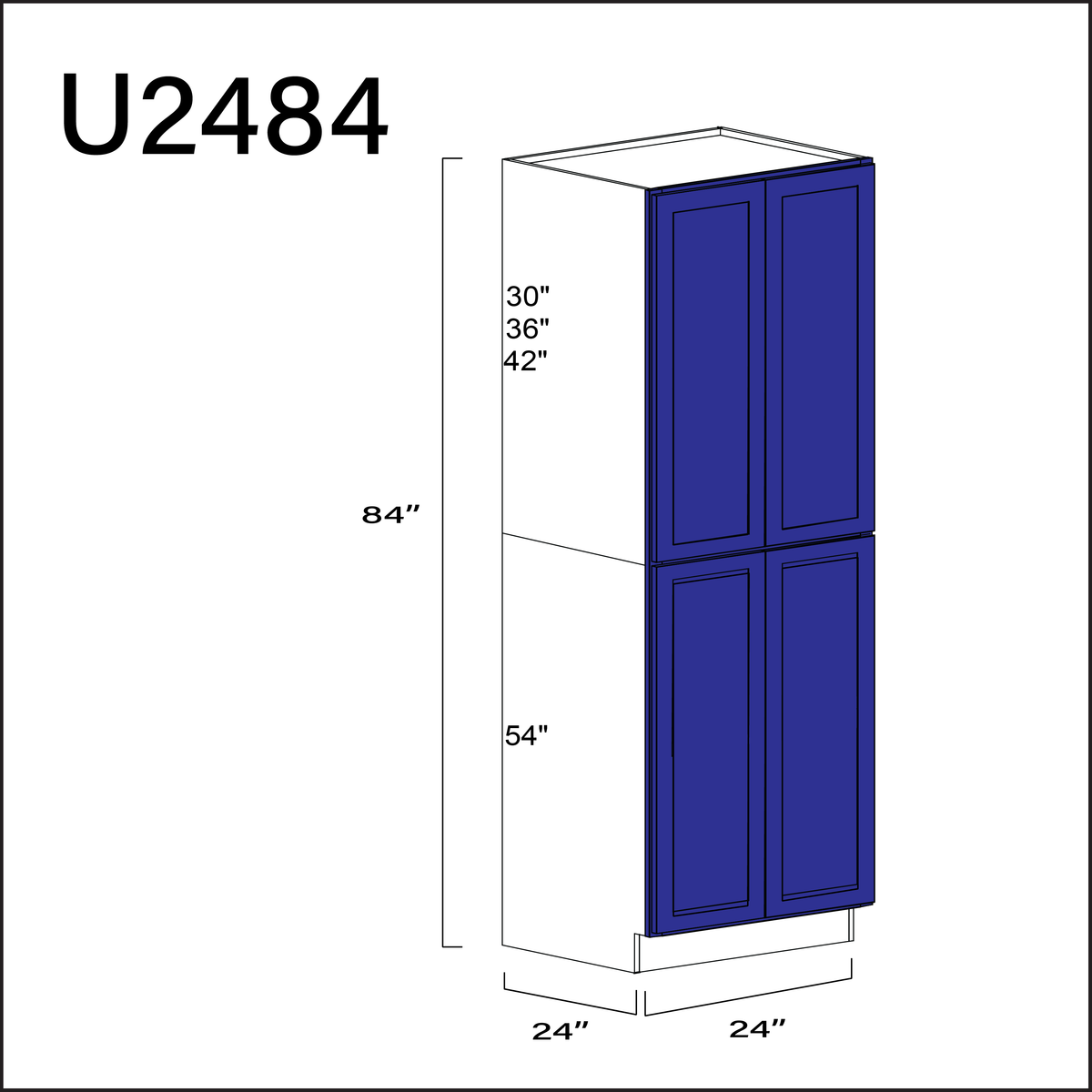 Royal Blue Shaker Double Door Pantry Cabinet - 24" W x 84" H x 24" D