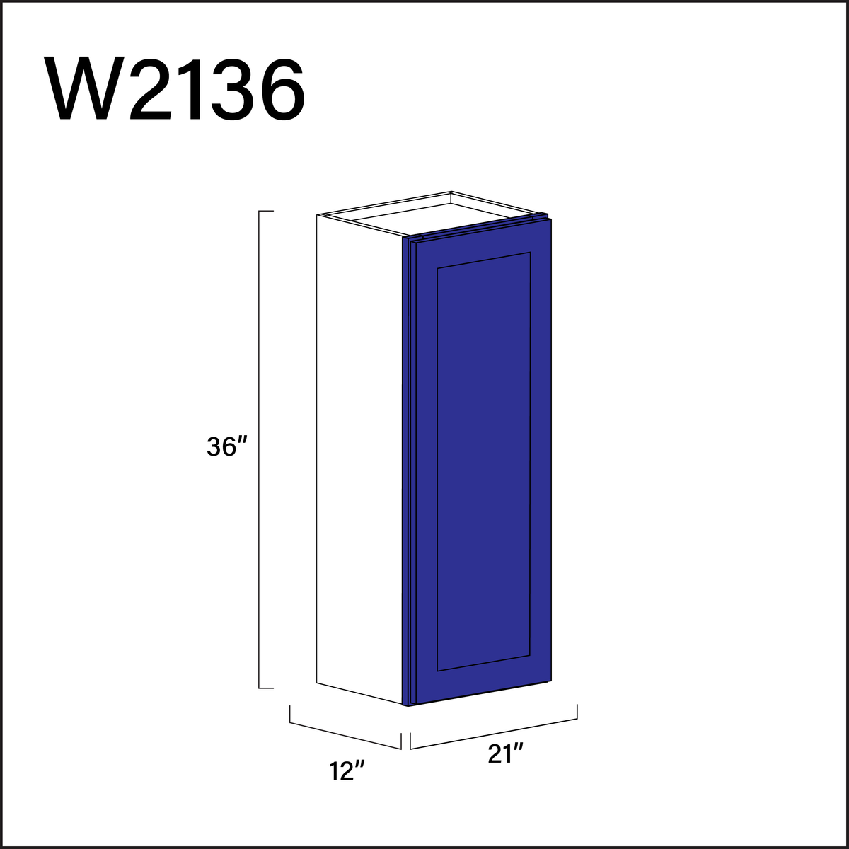 Royal Blue Shaker Single Door Wall Cabinet - 21" W x 36" H x 12" D