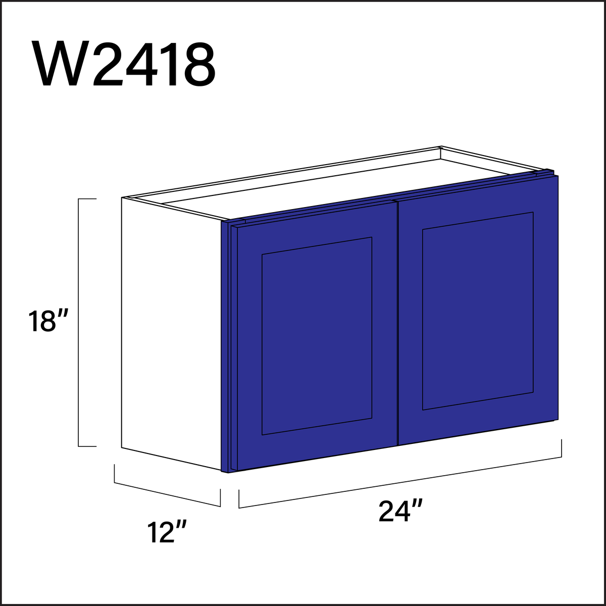 Royal Blue Shaker Double Door Wall Cabinet - 24" W x 18" H x 12" D