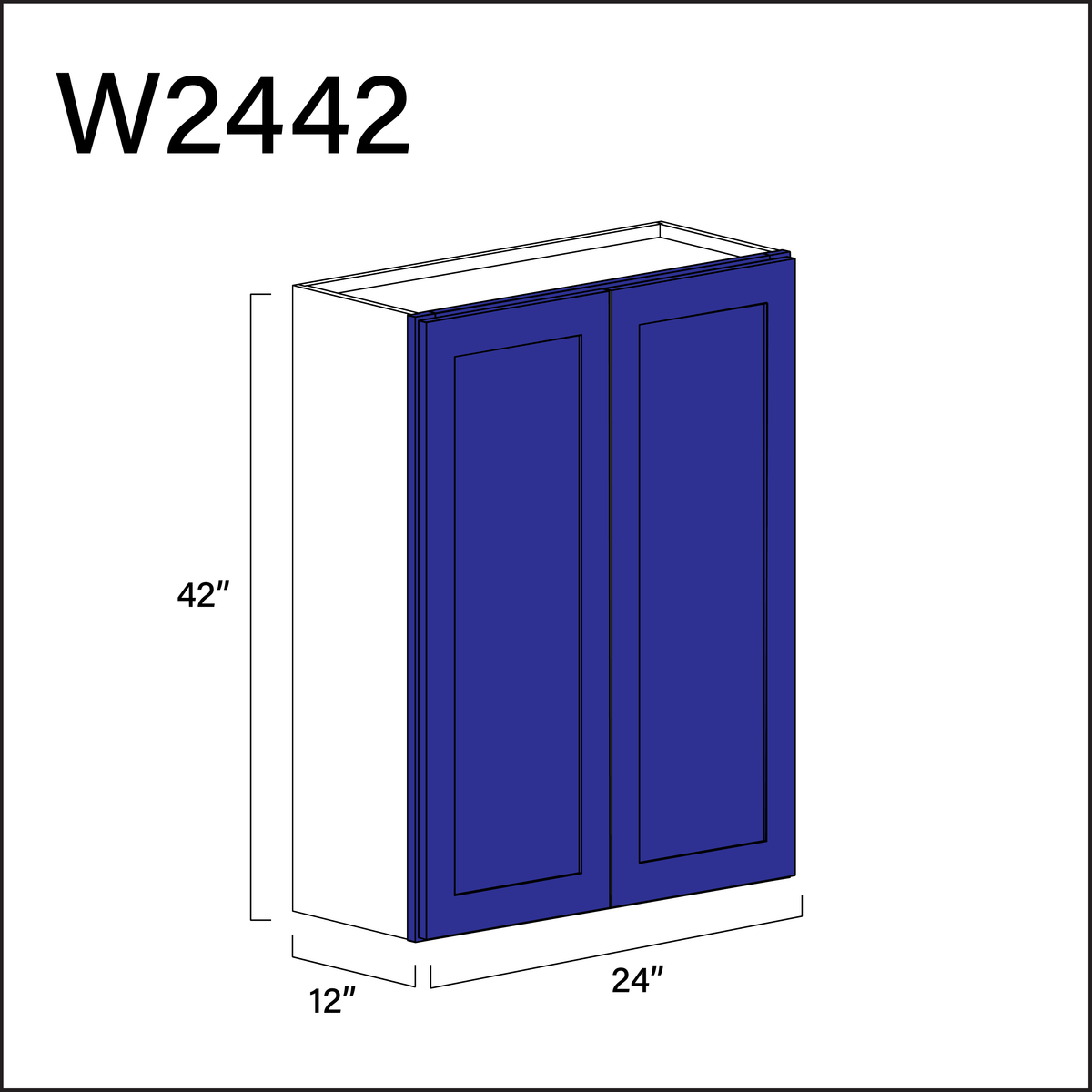 Royal Blue Shaker Double Door Wall Cabinet - 24" W x 42" H x 12" D