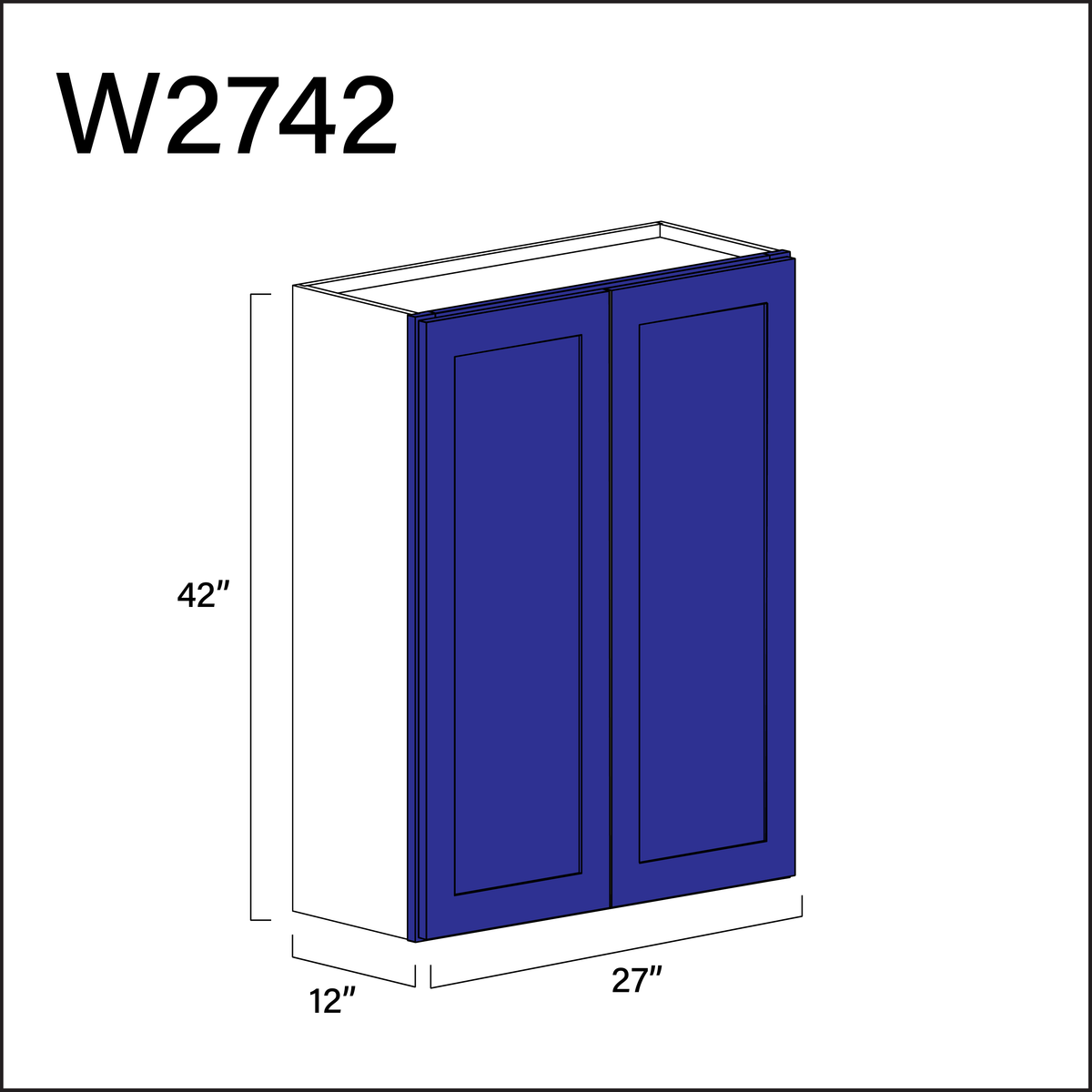 Royal Blue Shaker Double Door Wall Cabinet - 27" W x 42" H x 12" D