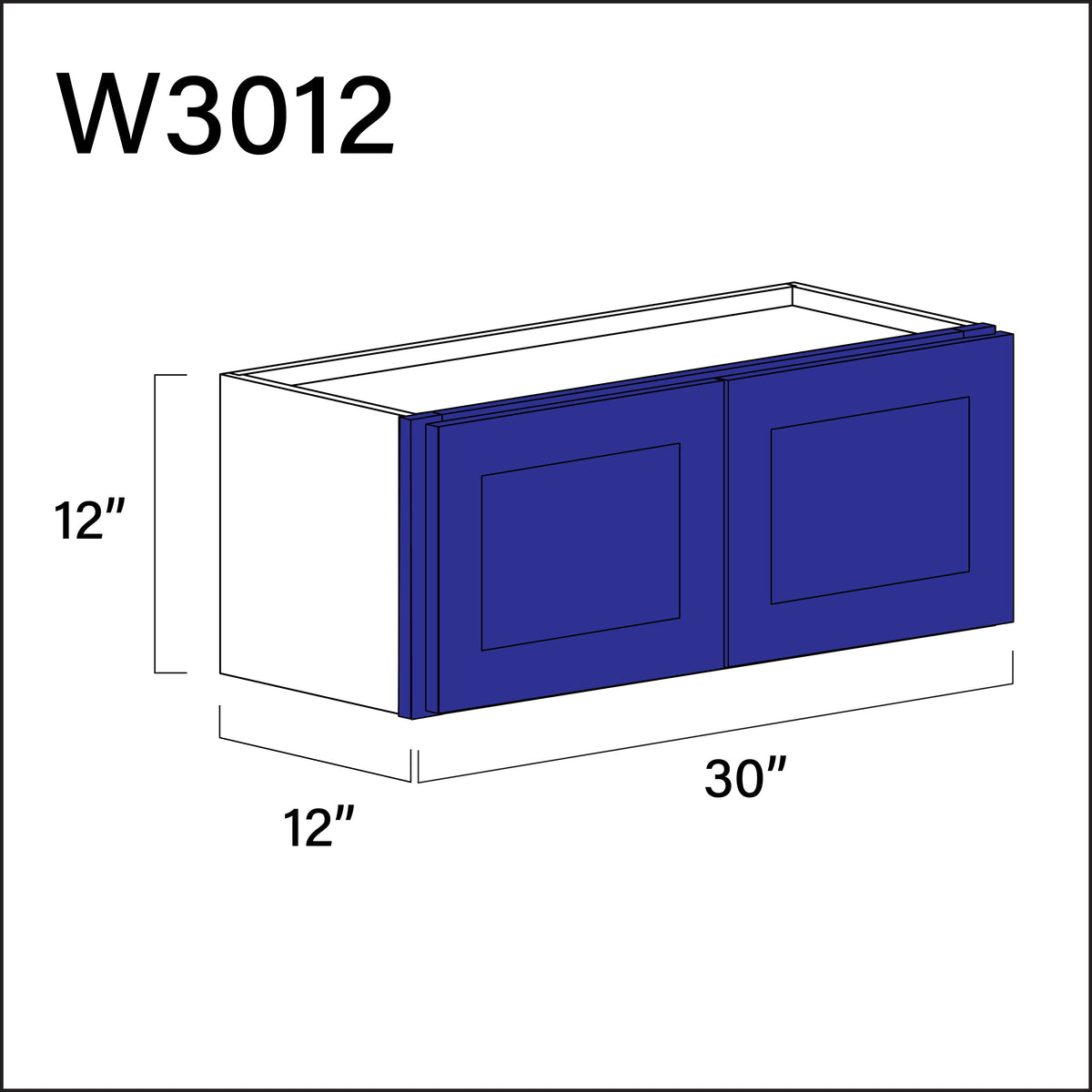 Royal Blue Shaker Double Door Wall Cabinet - 30" W x 12" H x 12" D