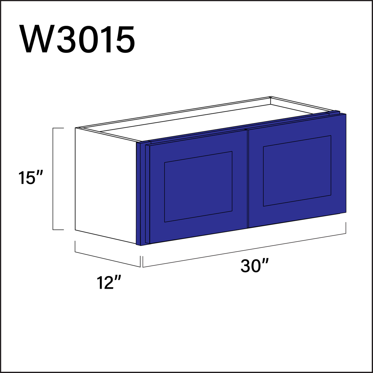 Royal Blue Shaker Double Door Wall Cabinet - 30" W x 15" H x 12" D