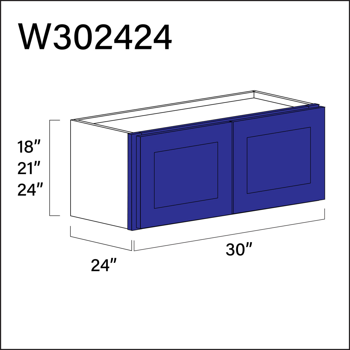 Royal Blue Shaker Wall Bridge Double Door Cabinet - 30" W x 24" H x 24" D