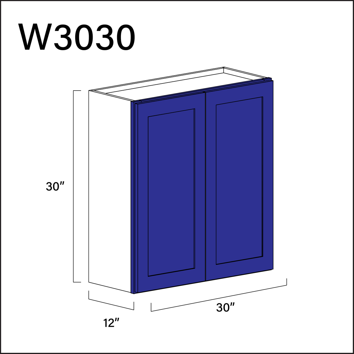 Royal Blue Shaker Double Door Wall Cabinet - 30" W x 30" H x 12" D