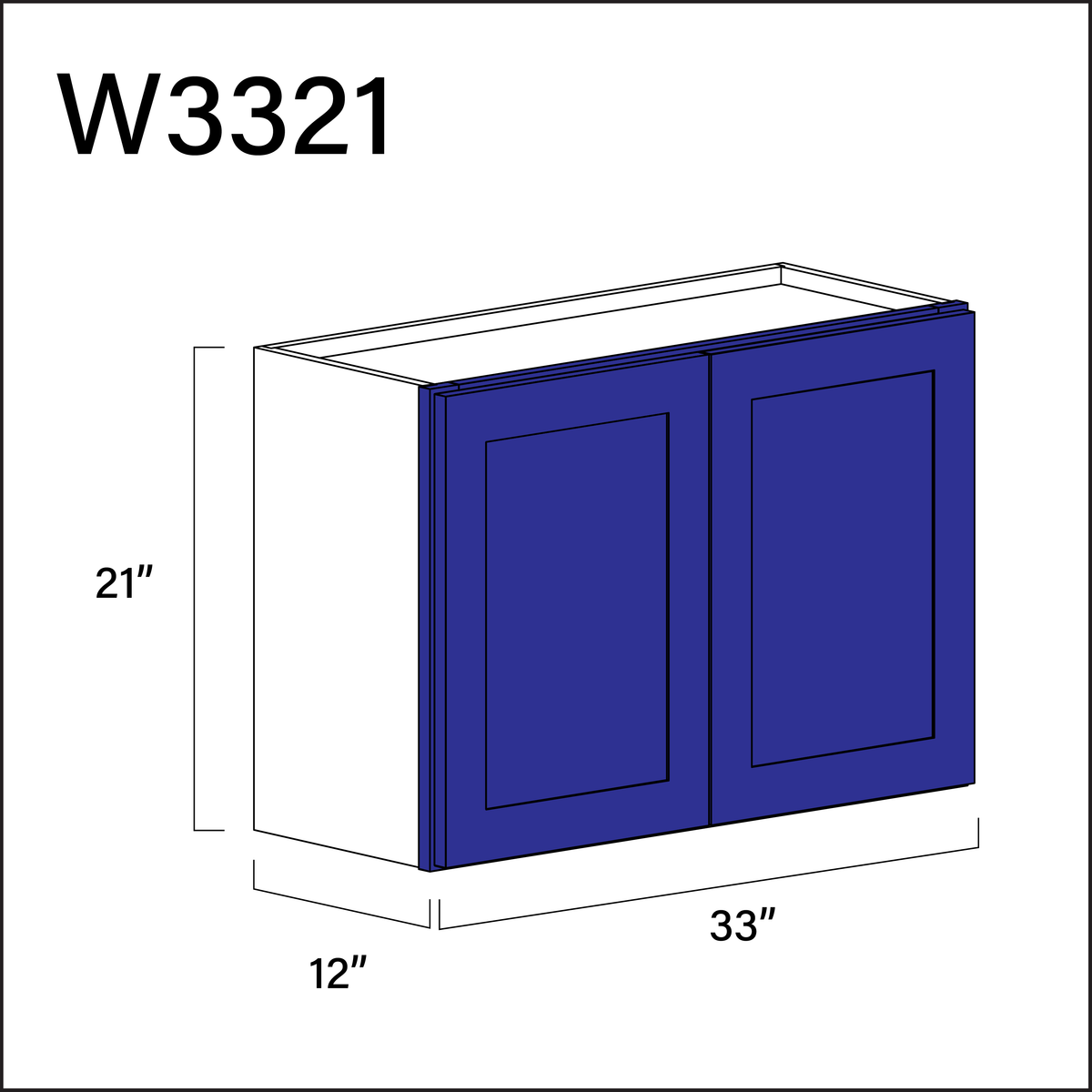 Royal Blue Shaker Double Door Wall Cabinet - 33" W x 21" H x 12" D