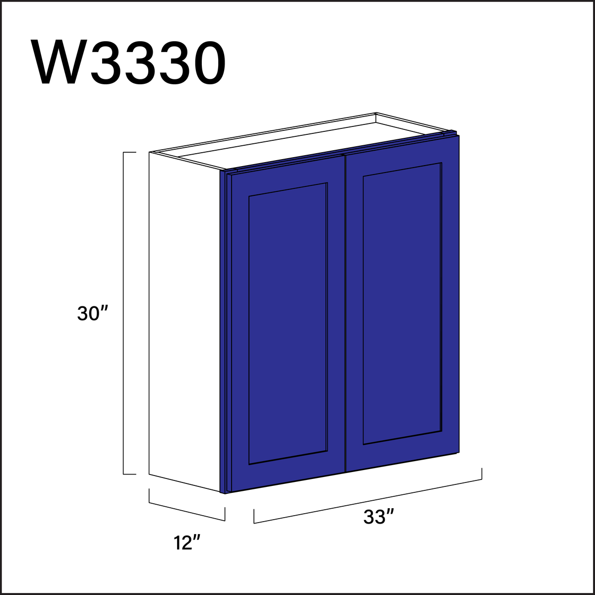 Royal Blue Shaker Double Door Wall Cabinet - 33" W x 30" H x 12" D