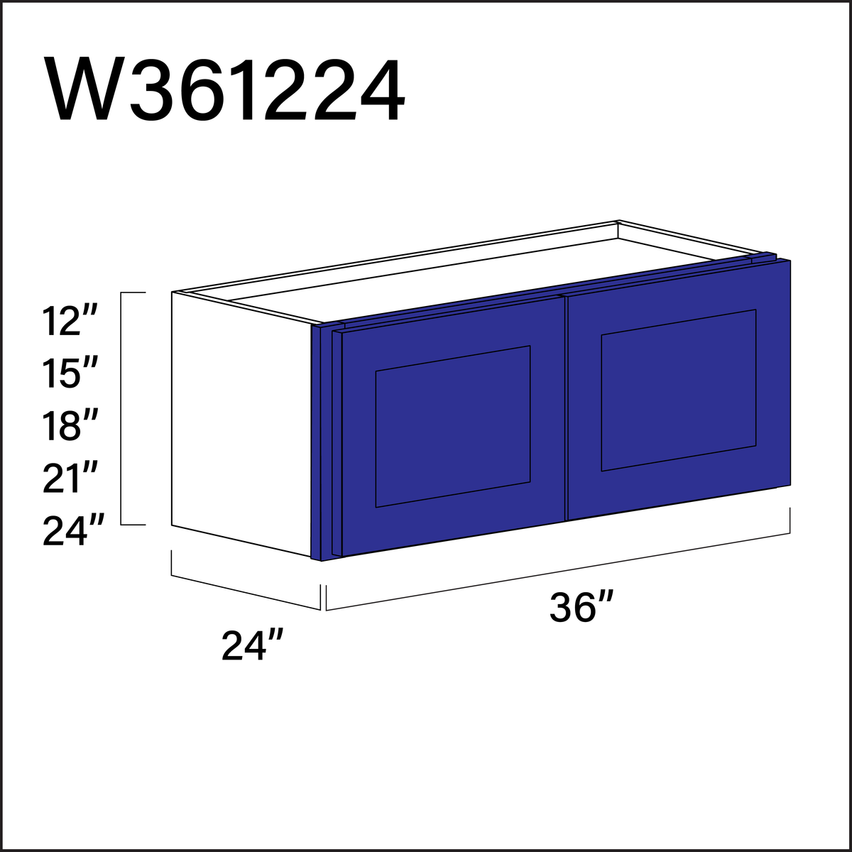 Royal Blue Shaker Wall Bridge Double Door Cabinet - 36" W x 12" H x 24" D