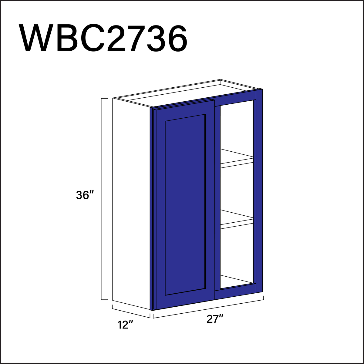Royal Blue Shaker Wall Blind Corner Cabinet - 27" W x 36" H x 12" D