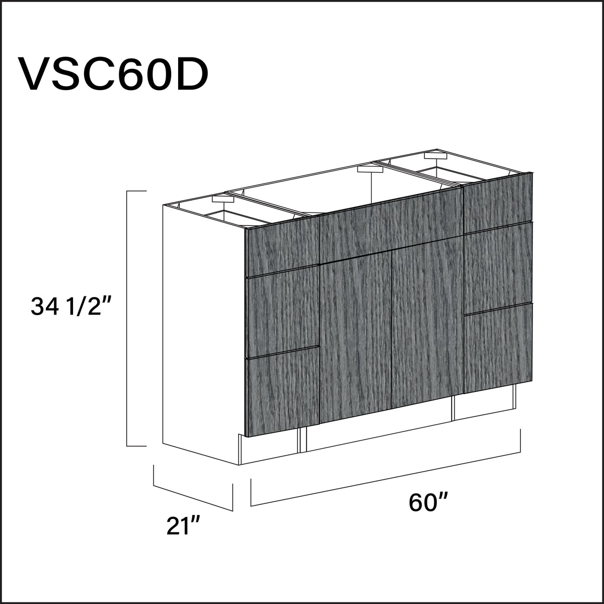 Textured Gray Frameless Vanity Sink Combo D Cabinets - 60" W x 34.5" H x 21" D