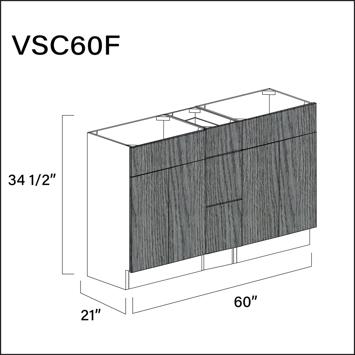 Textured Gray Frameless Vanity Sink Combo F Cabinets - 60" W x 34.5" H x 21" D