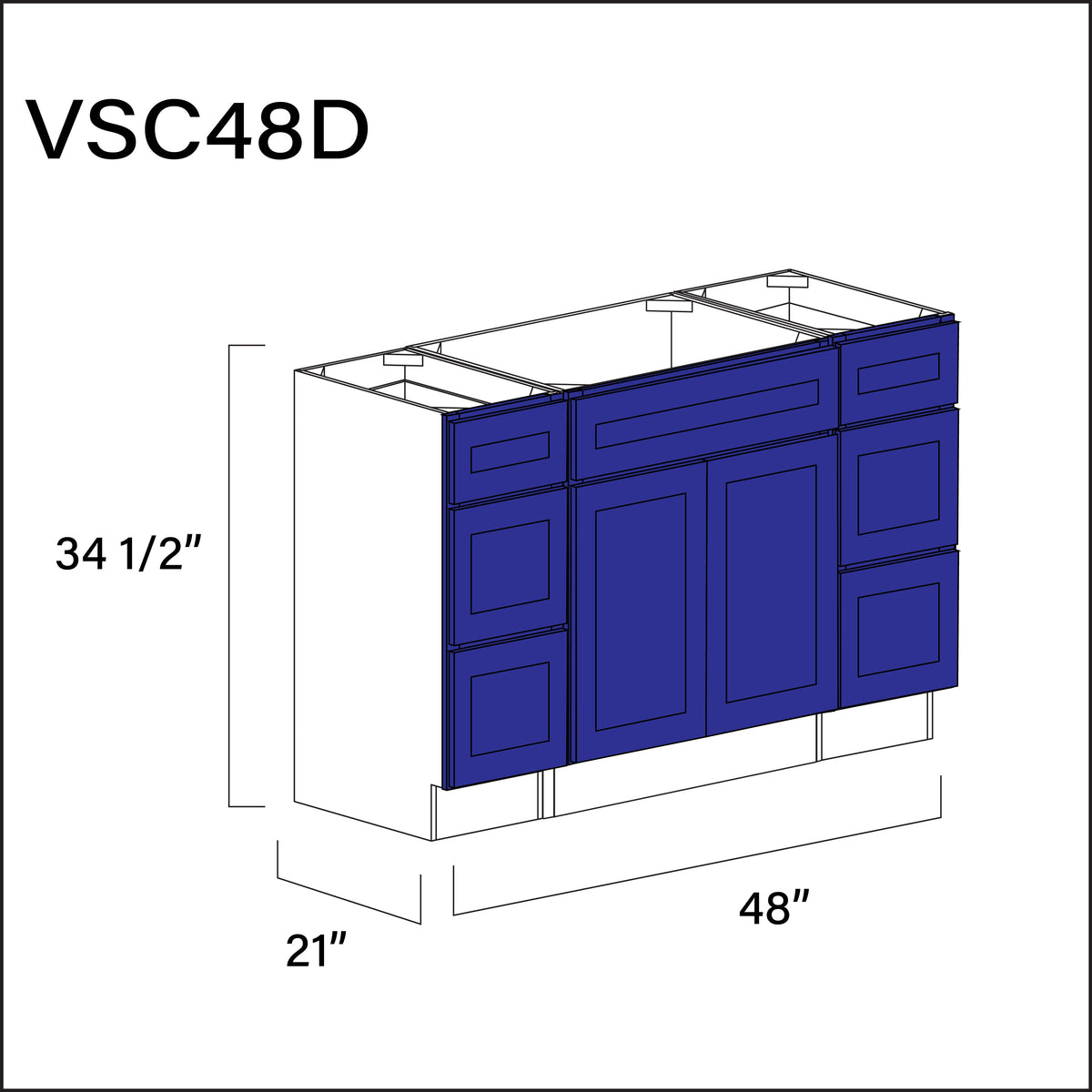Royal Blue Shaker Vanity Sink Combo D Cabinets - 48" W x 34.5" H x 21" D